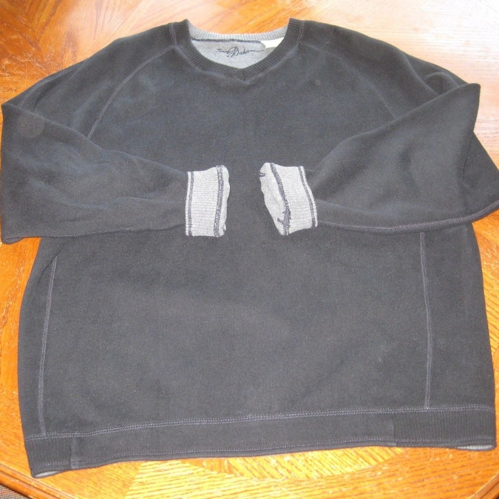 Tommy Bahama Black Cotton V-Neck Sweater Sz M
